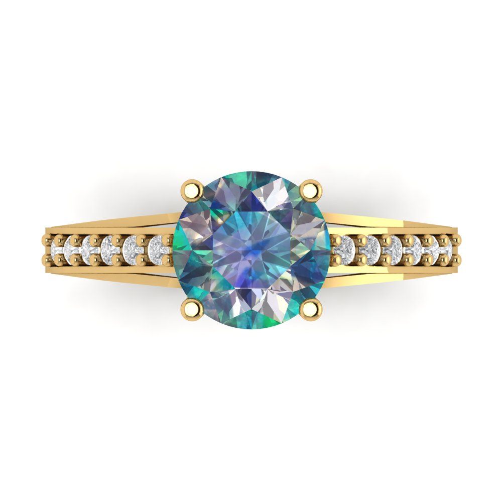 2.21 cttw Blue Moissanite Solitaire with Zirconia Simulated Diamond Accents Engagement Ring - Solid Gold (Round Cut,8.0mm)