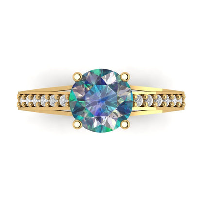 2.21 cttw Blue Moissanite Solitaire with Zirconia Simulated Diamond Accents Engagement Ring - Solid Gold (Round Cut,8.0mm)