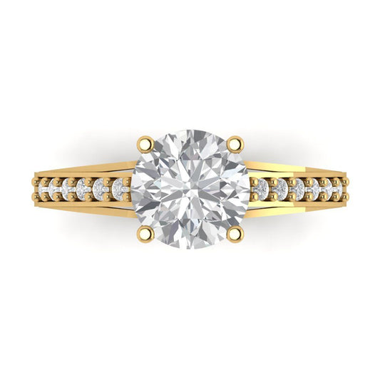 2.21 cttw Moissanite Solitaire with Zirconia Simulated Diamond Accents Engagement Ring - Solid Yellow Gold (VVS1, Round Cut,8.0mm)