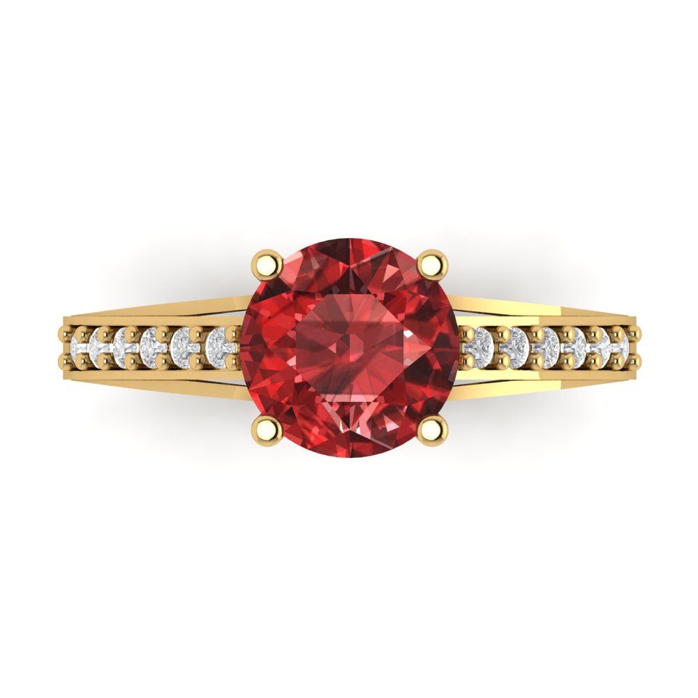 2.21 cttw Natural Garnet Solitaire with Zirconia Simulated Diamond Accents Engagement Ring - Solid Gold (Round Cut,8.0mm)