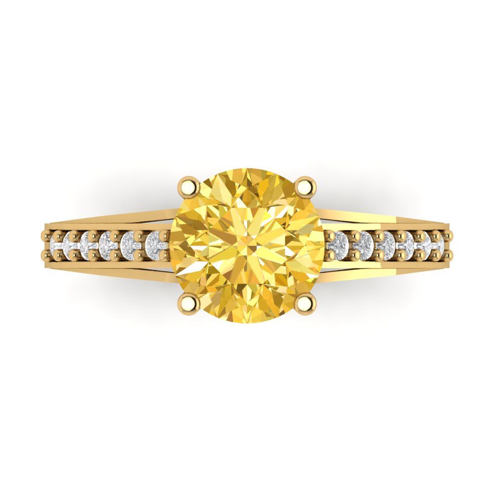 2.21 cttw Zirconia Simulated Yellow Diamond Solitaire with Zirconia Simulated Diamond Accents Engagement Ring - Solid Gold (VVS1, Round Cut,8.0mm)
