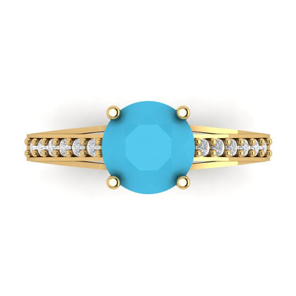 2.21 cttw Simulated Turquoise Solitaire with Zirconia Simulated Diamond Accents Engagement Ring - Solid Gold (Round Cut,8.0mm)