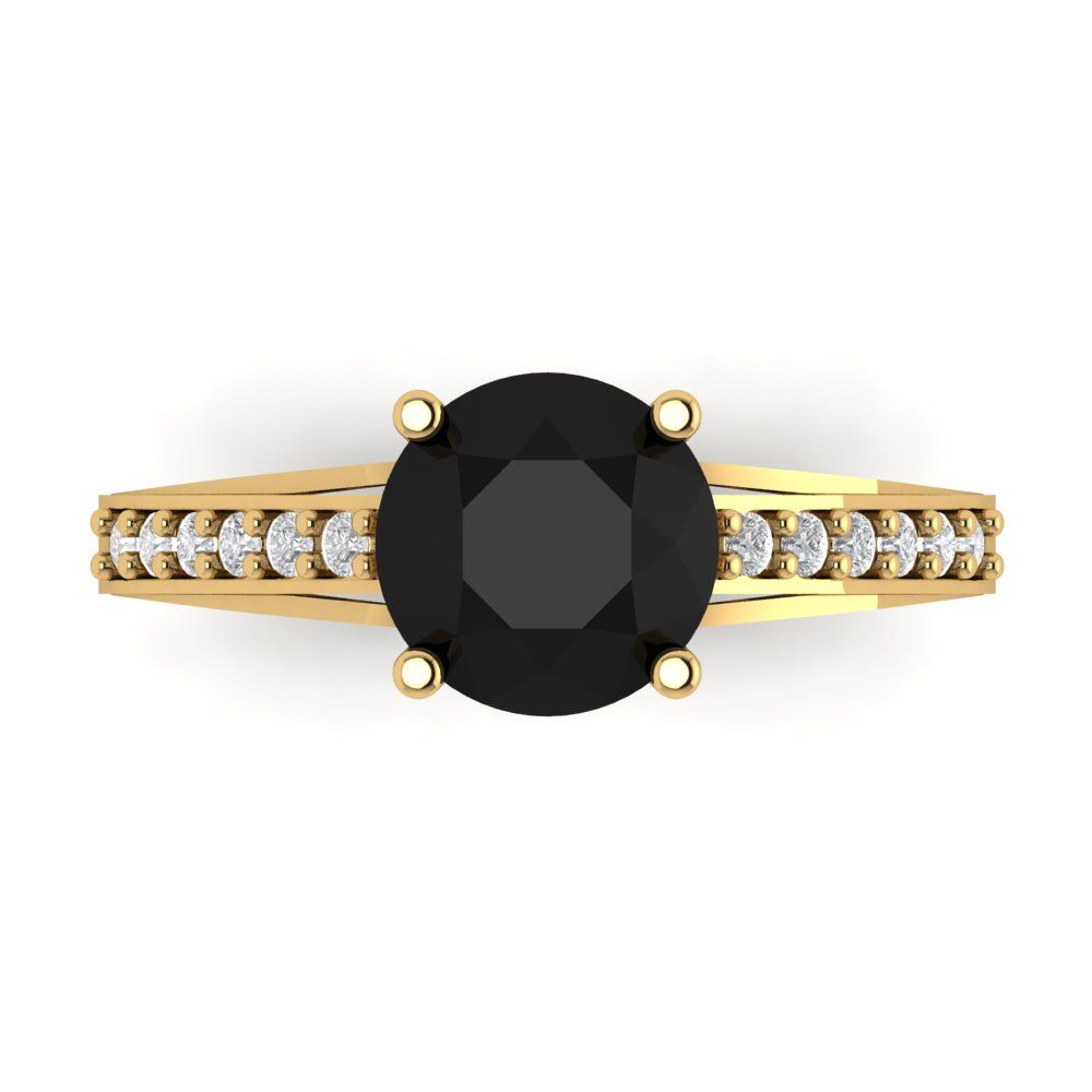 2.21 cttw Natural Onyx Solitaire with Zirconia Simulated Diamond Accents Engagement Ring - Solid Gold (Round Cut,8.0mm)