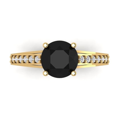 2.21 cttw Natural Onyx Solitaire with Zirconia Simulated Diamond Accents Engagement Ring - Solid Gold (Round Cut,8.0mm)