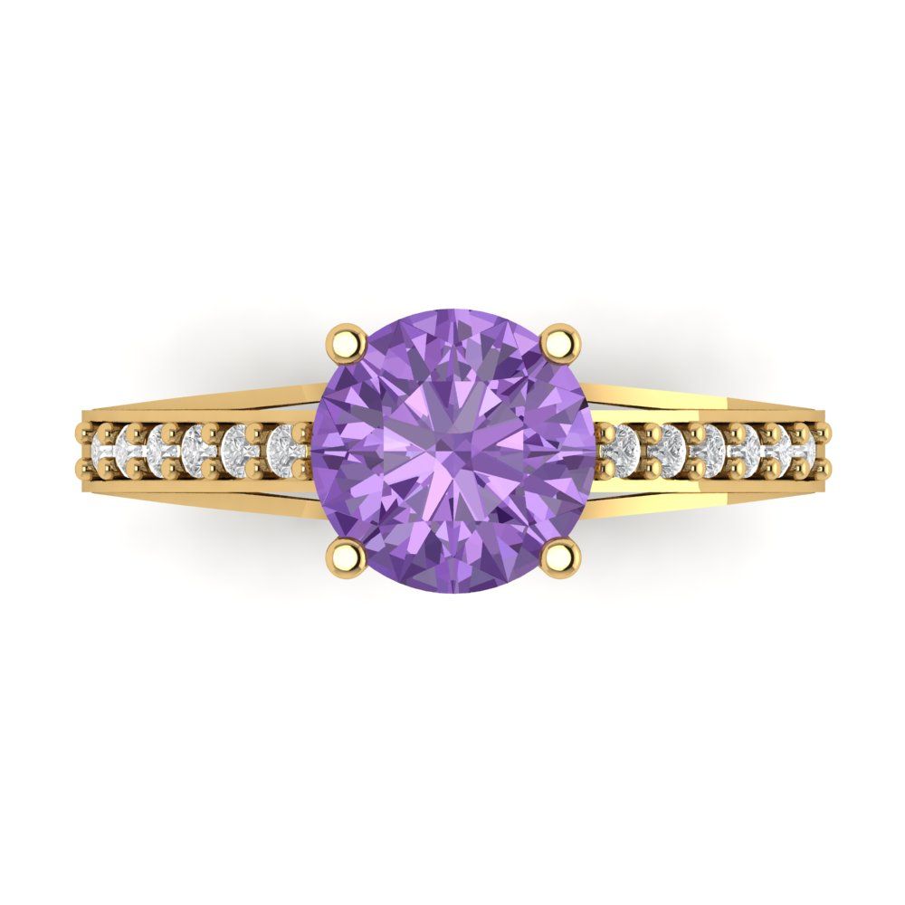 2.21 cttw Simulated Alexandrite Solitaire with Zirconia Simulated Diamond Accents Engagement Ring - Solid Gold (Round Cut,8.0mm)