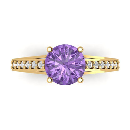 2.21 cttw Simulated Alexandrite Solitaire with Zirconia Simulated Diamond Accents Engagement Ring - Solid Gold (Round Cut,8.0mm)