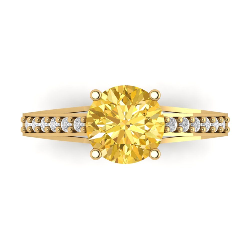 2.21 cttw Natural Citrine Solitaire with Zirconia Simulated Diamond Accents Engagement Ring - Solid Gold (Round Cut,8.0mm)