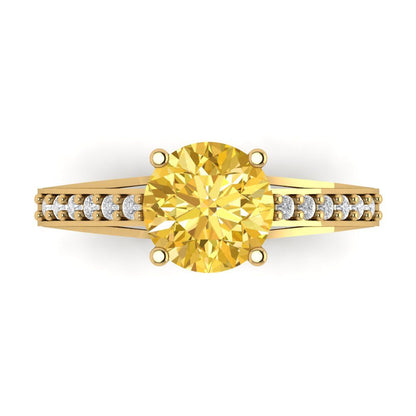 2.21 cttw Natural Citrine Solitaire with Zirconia Simulated Diamond Accents Engagement Ring - Solid Gold (Round Cut,8.0mm)