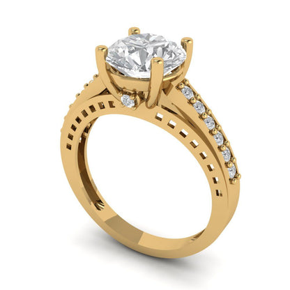 2.21 cttw Zirconia Simulated Diamond Solitaire with Zirconia Simulated Diamond Accents Engagement Ring - Solid Gold (VVS1, Round Cut,8.0mm)