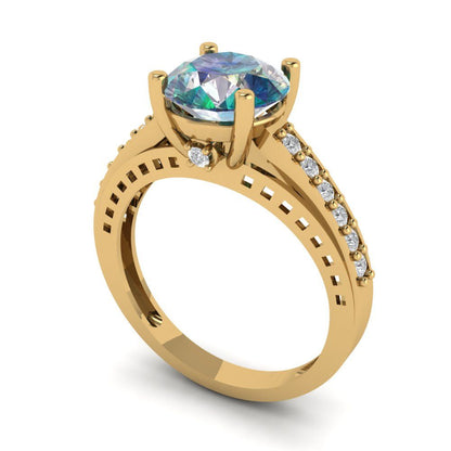 2.21 cttw Blue Moissanite Solitaire with Zirconia Simulated Diamond Accents Engagement Ring - Solid Gold (Round Cut,8.0mm)