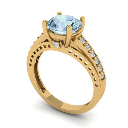 2.21 cttw Zirconia Simulated Blue Diamond Solitaire with Zirconia Simulated Diamond Accents Engagement Ring - Solid Gold (VVS1, Round Cut,8.0mm)