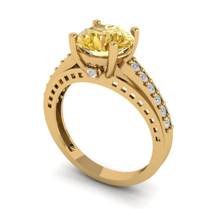 2.21 cttw Zirconia Simulated Yellow Diamond Solitaire with Zirconia Simulated Diamond Accents Engagement Ring - Solid Gold (VVS1, Round Cut,8.0mm)