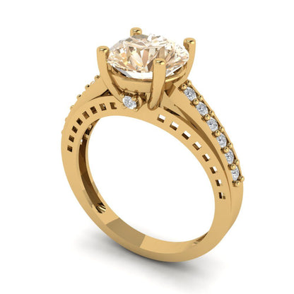 2.21 cttw Natural Morganite Solitaire with Zirconia Simulated Diamond Accents Engagement Ring - Solid Gold (Round Cut,8.0mm)