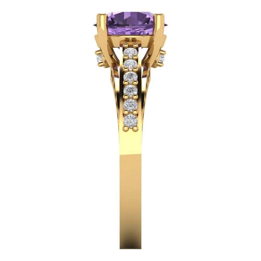 2.21 cttw Simulated Alexandrite Solitaire with Zirconia Simulated Diamond Accents Engagement Ring - Solid Gold (Round Cut,8.0mm)