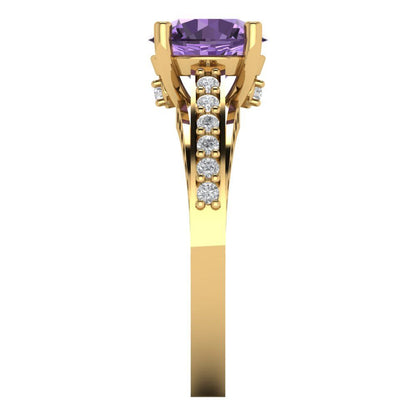 2.21 cttw Simulated Alexandrite Solitaire with Zirconia Simulated Diamond Accents Engagement Ring - Solid Gold (Round Cut,8.0mm)