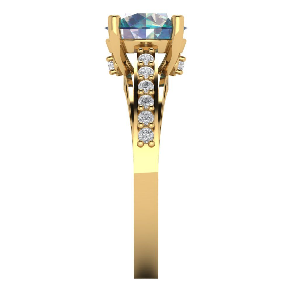 2.21 cttw Blue Moissanite Solitaire with Zirconia Simulated Diamond Accents Engagement Ring - Solid Gold (Round Cut,8.0mm)