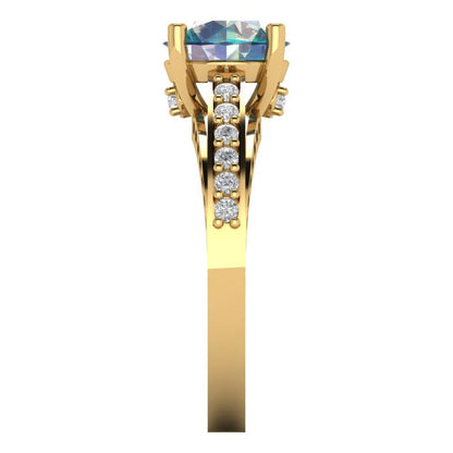 2.21 cttw Blue Moissanite Solitaire with Zirconia Simulated Diamond Accents Engagement Ring - Solid Gold (Round Cut,8.0mm)