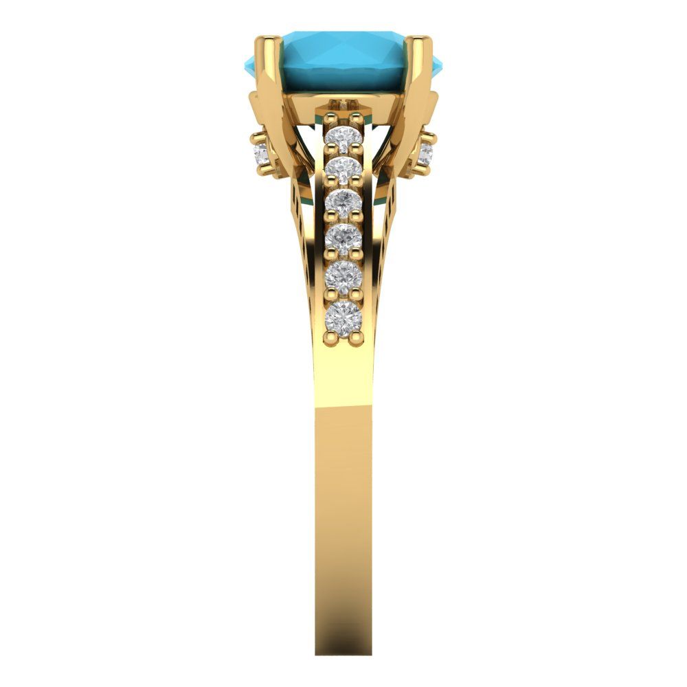 2.21 cttw Simulated Turquoise Solitaire with Zirconia Simulated Diamond Accents Engagement Ring - Solid Gold (Round Cut,8.0mm)