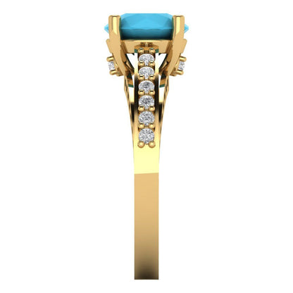 2.21 cttw Simulated Turquoise Solitaire with Zirconia Simulated Diamond Accents Engagement Ring - Solid Gold (Round Cut,8.0mm)