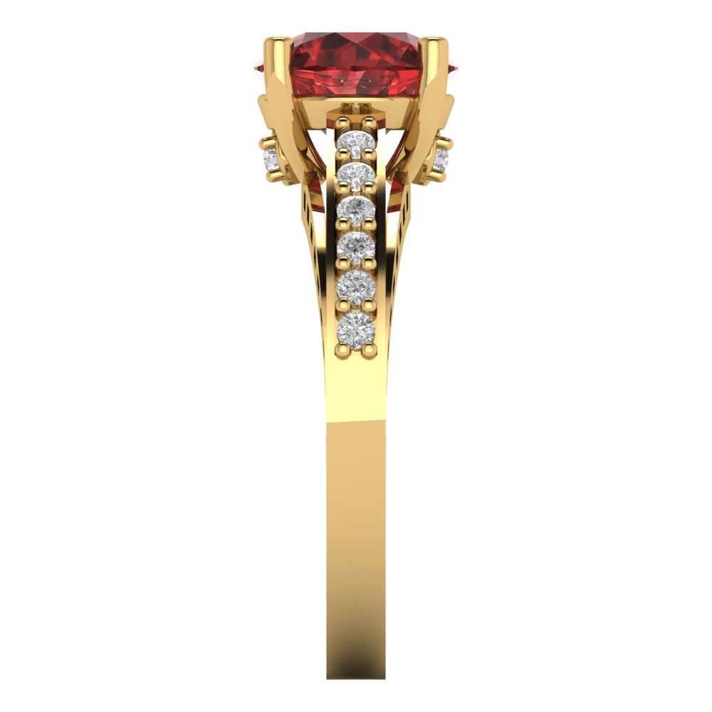 2.21 cttw Natural Garnet Solitaire with Zirconia Simulated Diamond Accents Engagement Ring - Solid Gold (Round Cut,8.0mm)