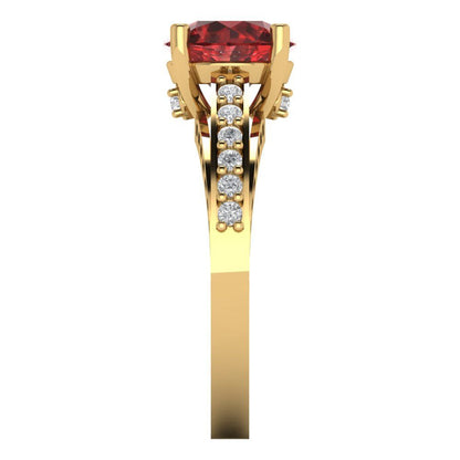 2.21 cttw Natural Garnet Solitaire with Zirconia Simulated Diamond Accents Engagement Ring - Solid Gold (Round Cut,8.0mm)
