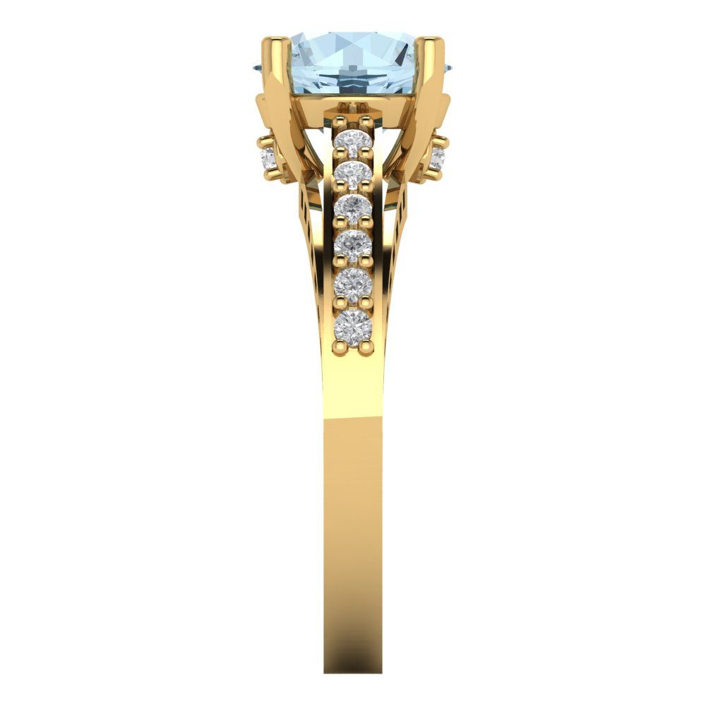 2.21 cttw Natural Sky Blue Topaz Solitaire with Zirconia Simulated Diamond Accents Engagement Ring - Solid Gold (Round Cut,8.0mm)