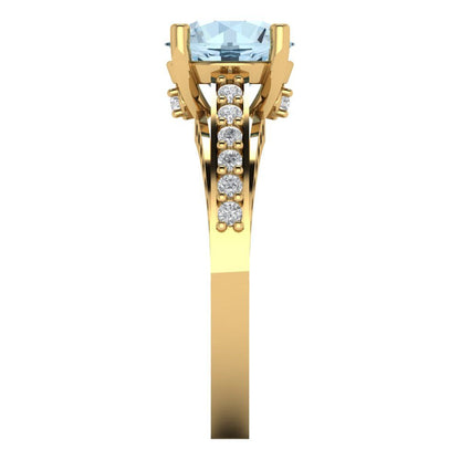 2.21 cttw Natural Sky Blue Topaz Solitaire with Zirconia Simulated Diamond Accents Engagement Ring - Solid Gold (Round Cut,8.0mm)