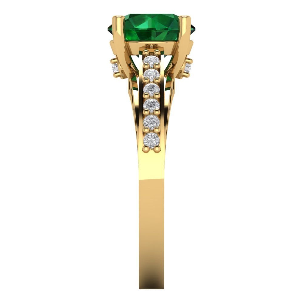 2.21 cttw Simulated Emerald Solitaire with Zirconia Simulated Diamond Accents Engagement Ring - Solid Gold (Round Cut,8.0mm)
