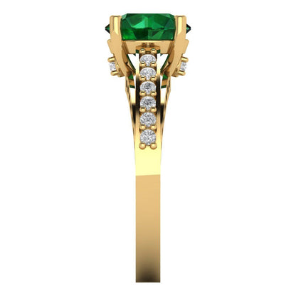 2.21 cttw Simulated Emerald Solitaire with Zirconia Simulated Diamond Accents Engagement Ring - Solid Gold (Round Cut,8.0mm)