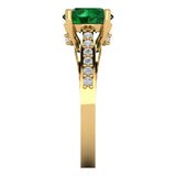 2.21 ct Brilliant Round Cut Simulated Emerald Stone Yellow Gold Solitaire with Accents Ring