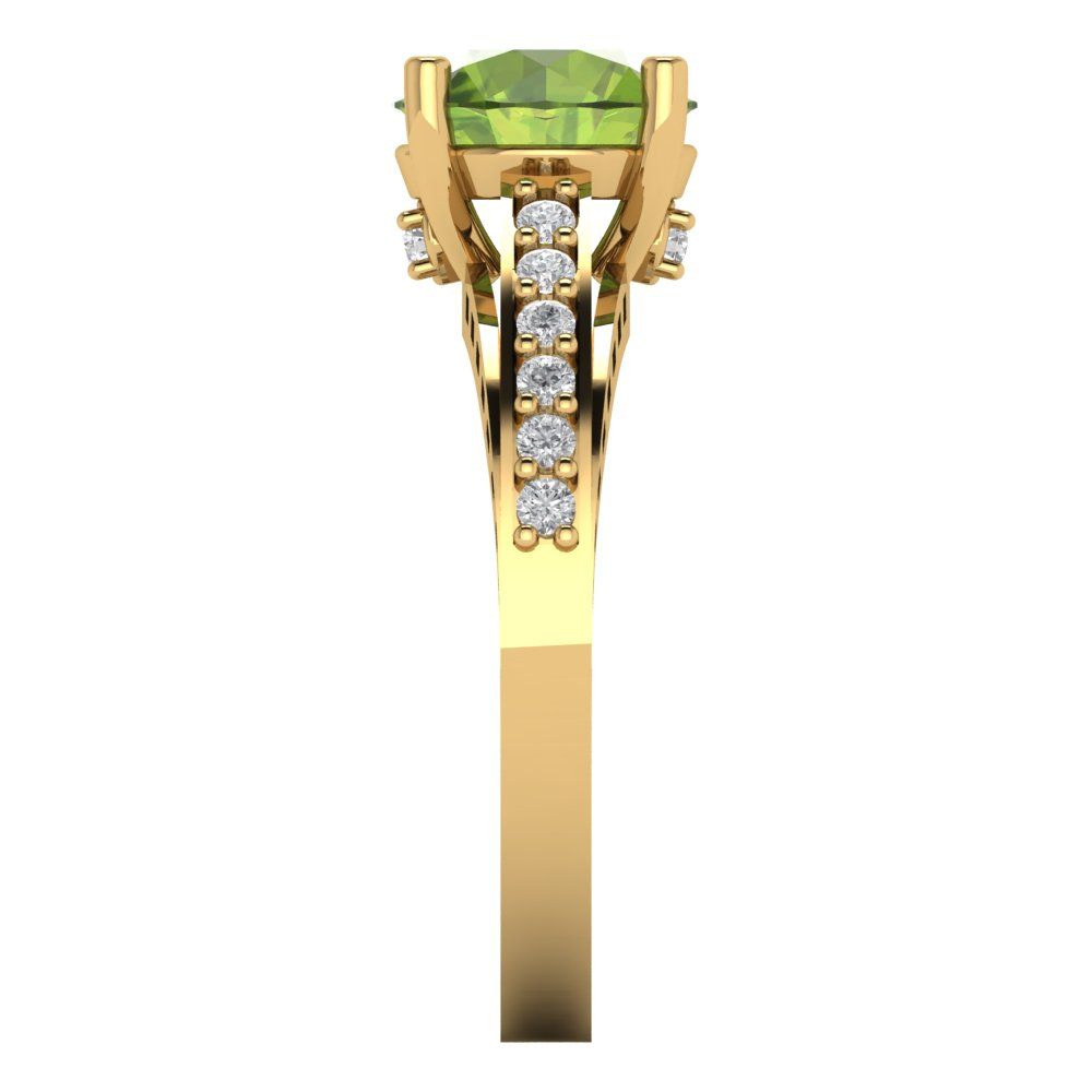 2.21 cttw Natural Peridot Solitaire with Zirconia Simulated Diamond Accents Engagement Ring - Solid Yellow Gold (VVS1, Round Cut,8.0mm)