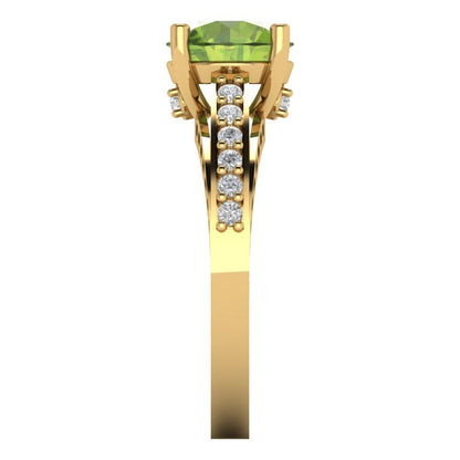 2.21 cttw Natural Peridot Solitaire with Zirconia Simulated Diamond Accents Engagement Ring - Solid Yellow Gold (VVS1, Round Cut,8.0mm)