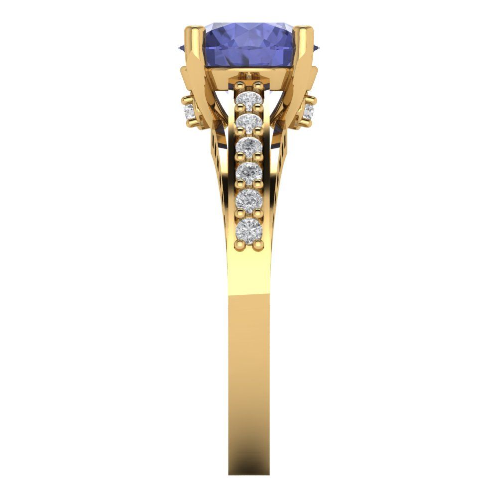 2.21 cttw Simulated Tanzanite Solitaire with Zirconia Simulated Diamond Accents Engagement Ring - Solid Gold (Round Cut,8.0mm)