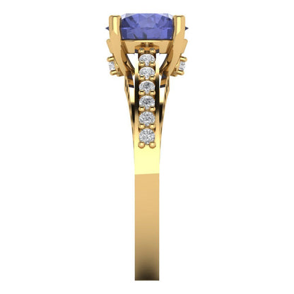 2.21 cttw Simulated Tanzanite Solitaire with Zirconia Simulated Diamond Accents Engagement Ring - Solid Gold (Round Cut,8.0mm)