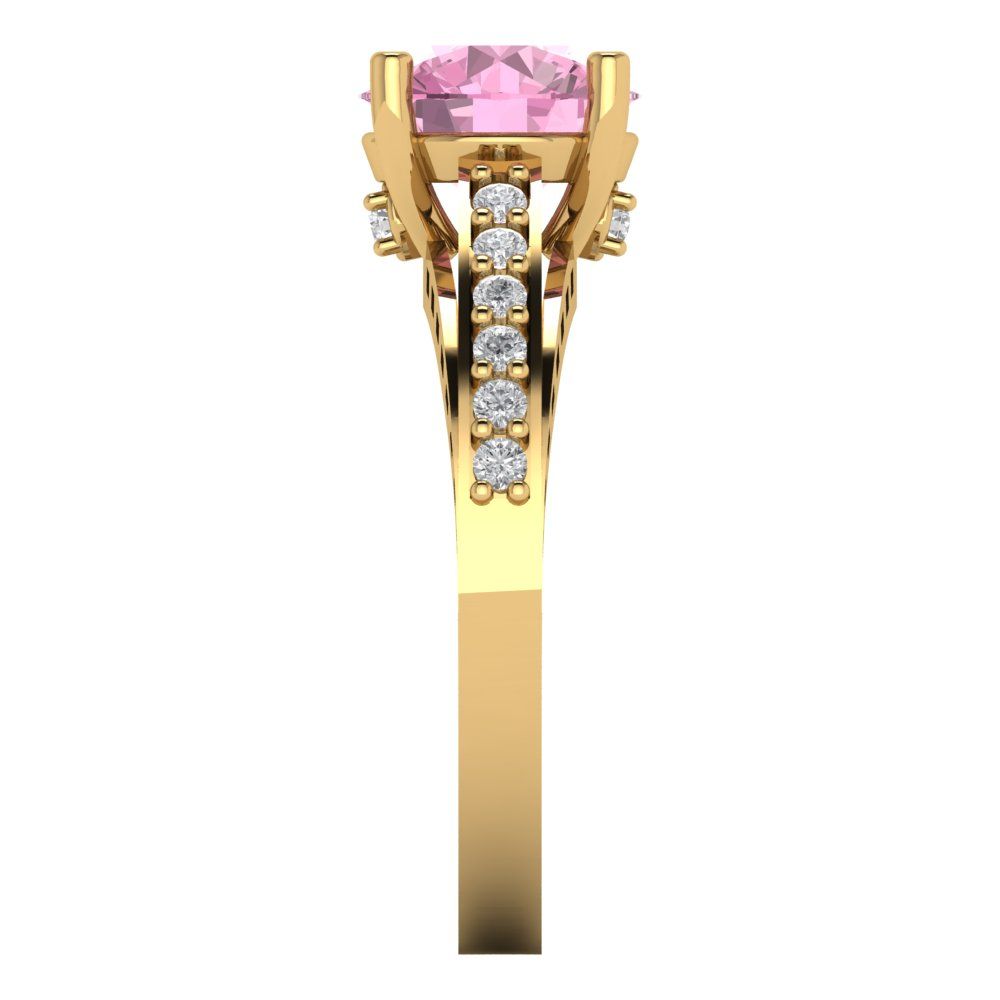 2.21 cttw Zirconia Simulated Pink Diamond Solitaire with Zirconia Simulated Diamond Accents Engagement Ring - Solid Gold (VVS1, Round Cut,8.0mm)
