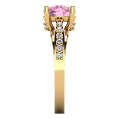 2.21 cttw Zirconia Simulated Pink Diamond Solitaire with Zirconia Simulated Diamond Accents Engagement Ring - Solid Gold (VVS1, Round Cut,8.0mm)