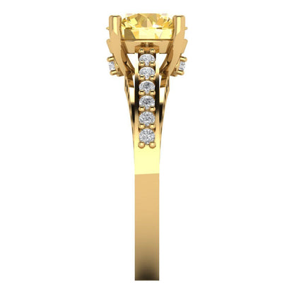 2.21 cttw Natural Citrine Solitaire with Zirconia Simulated Diamond Accents Engagement Ring - Solid Gold (Round Cut,8.0mm)