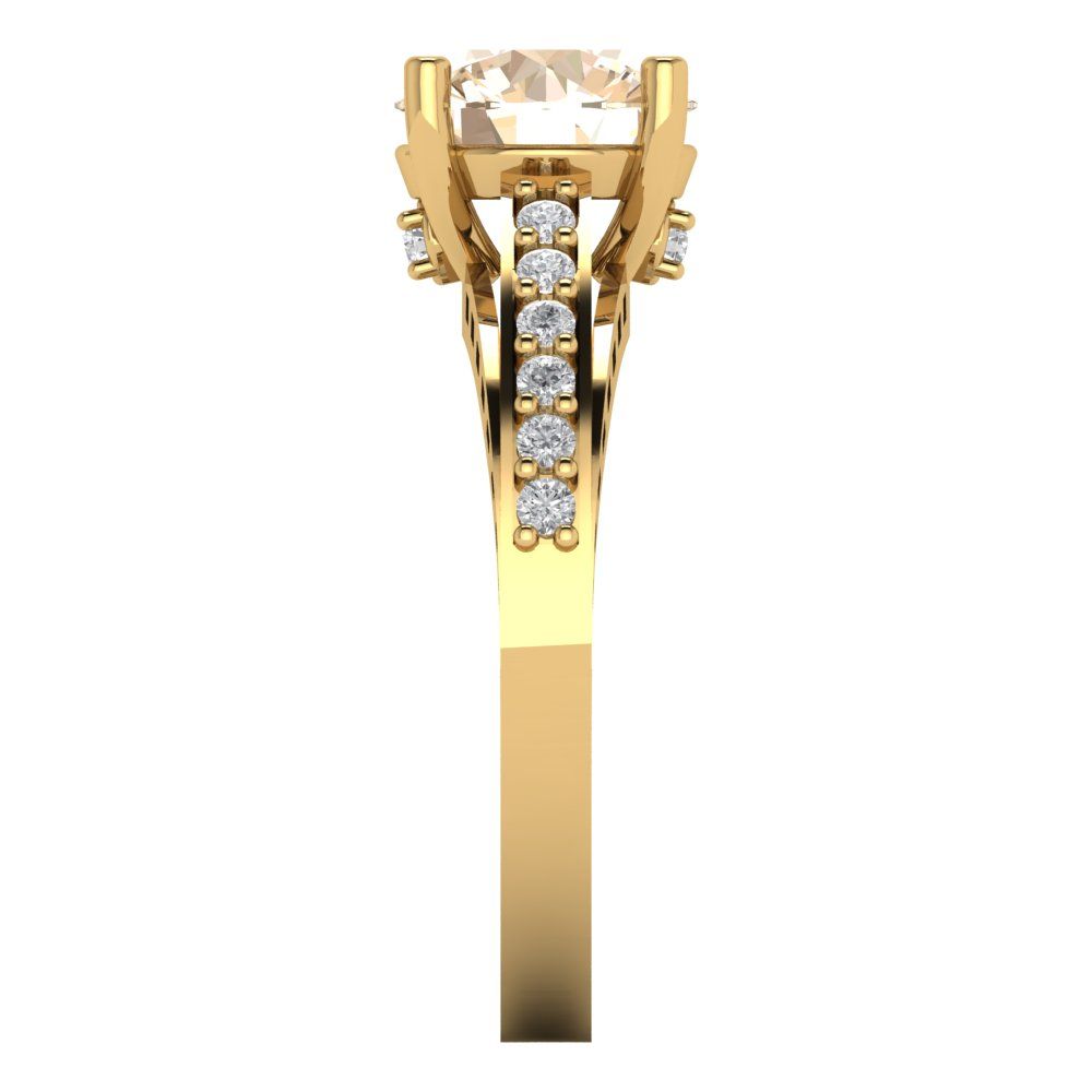 2.21 cttw Natural Morganite Solitaire with Zirconia Simulated Diamond Accents Engagement Ring - Solid Gold (Round Cut,8.0mm)