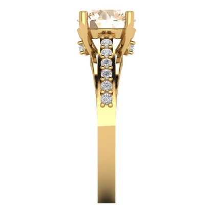 2.21 cttw Natural Morganite Solitaire with Zirconia Simulated Diamond Accents Engagement Ring - Solid Gold (Round Cut,8.0mm)