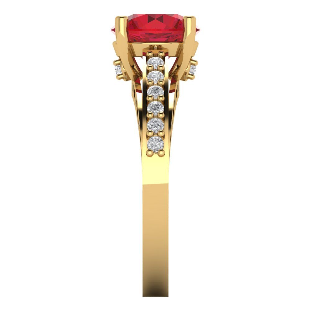 2.21 cttw Simulated Ruby Solitaire with Zirconia Simulated Diamond Accents Engagement Ring - Solid Gold (Round Cut,8.0mm)