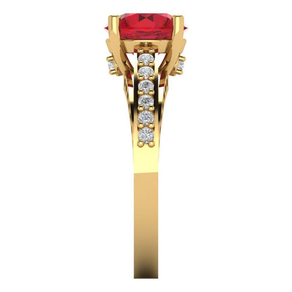 2.21 cttw Simulated Ruby Solitaire with Zirconia Simulated Diamond Accents Engagement Ring - Solid Gold (Round Cut,8.0mm)
