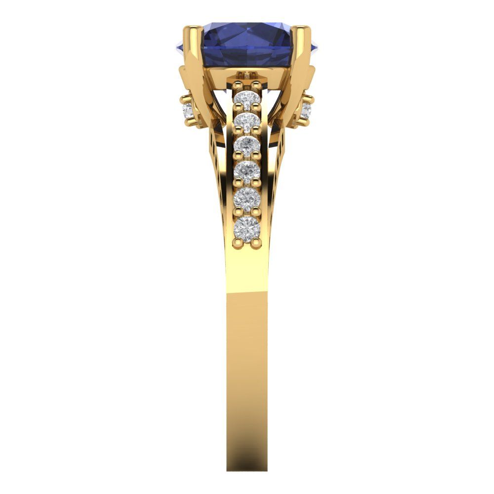 2.21 cttw Simulated Blue Sapphire Solitaire with Zirconia Simulated Diamond Accents Engagement Ring - Solid Gold (Round Cut,8.0mm)