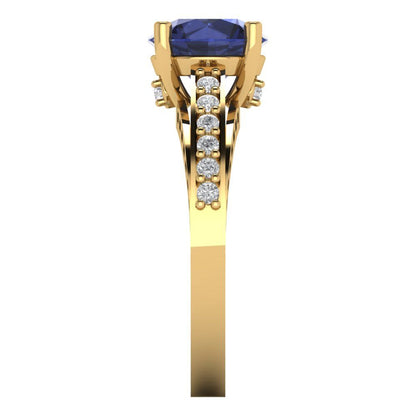 2.21 cttw Simulated Blue Sapphire Solitaire with Zirconia Simulated Diamond Accents Engagement Ring - Solid Gold (Round Cut,8.0mm)