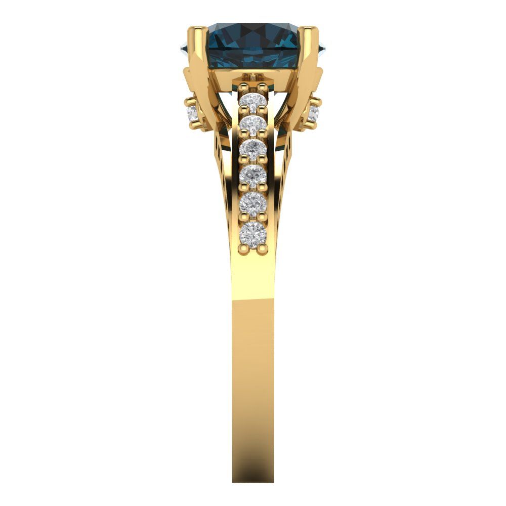 2.21 cttw Natural London Blue Topaz Solitaire with Zirconia Simulated Diamond Accents Engagement Ring - Solid Gold (Round Cut,8.0mm)