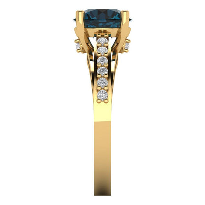 2.21 cttw Natural London Blue Topaz Solitaire with Zirconia Simulated Diamond Accents Engagement Ring - Solid Gold (Round Cut,8.0mm)