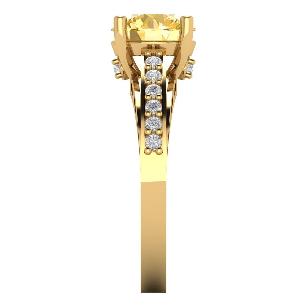 2.21 cttw Zirconia Simulated Yellow Diamond Solitaire with Zirconia Simulated Diamond Accents Engagement Ring - Solid Gold (VVS1, Round Cut,8.0mm)
