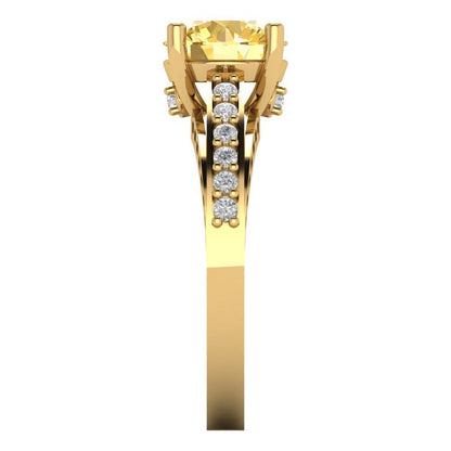 2.21 cttw Zirconia Simulated Yellow Diamond Solitaire with Zirconia Simulated Diamond Accents Engagement Ring - Solid Gold (VVS1, Round Cut,8.0mm)
