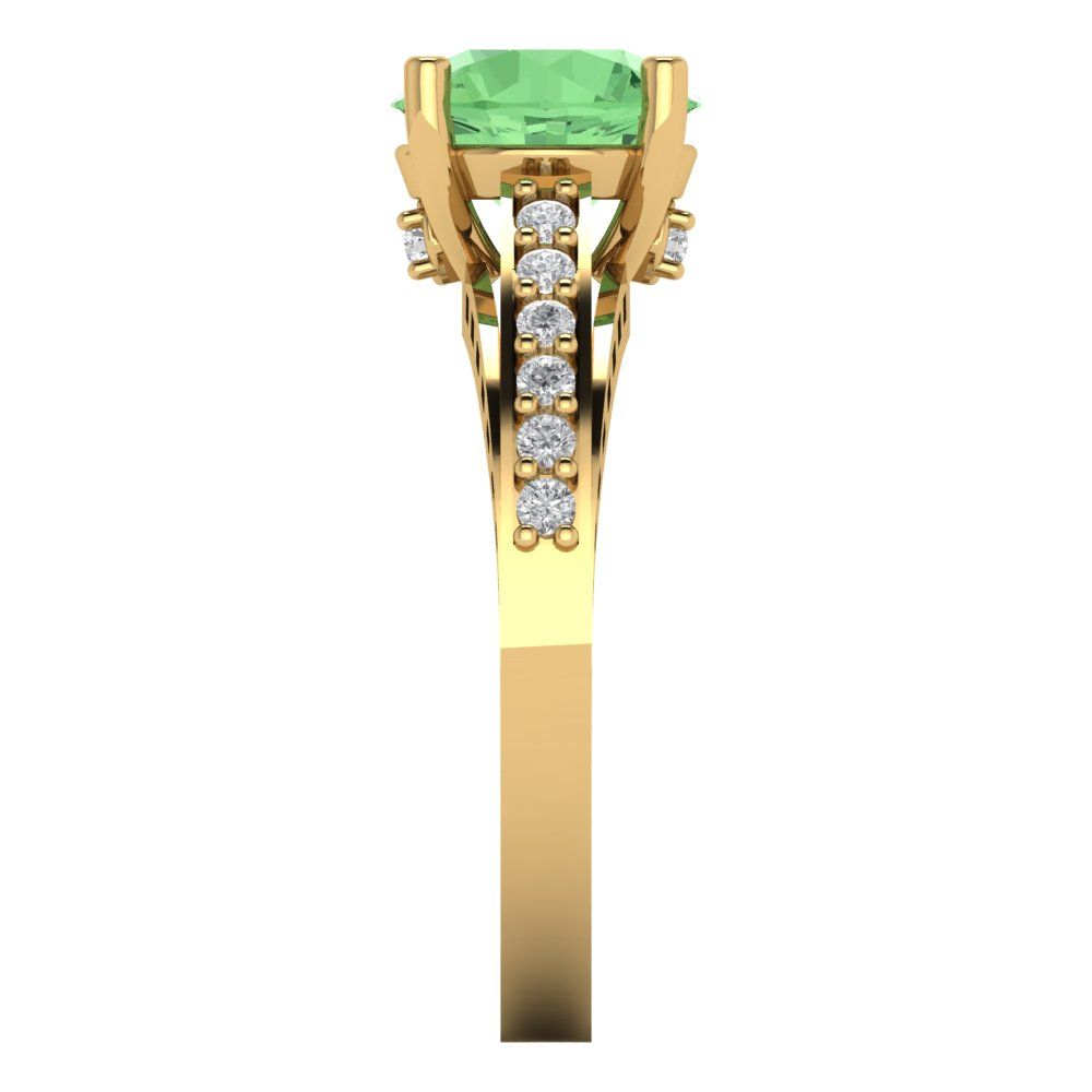 2.21 cttw Zirconia Simulated Green Diamond Solitaire with Zirconia Simulated Diamond Accents Engagement Ring - Solid Gold (VVS1, Round Cut,8.0mm)