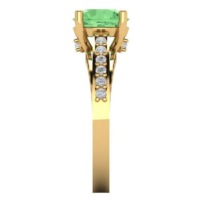 2.21 cttw Zirconia Simulated Green Diamond Solitaire with Zirconia Simulated Diamond Accents Engagement Ring - Solid Gold (VVS1, Round Cut,8.0mm)