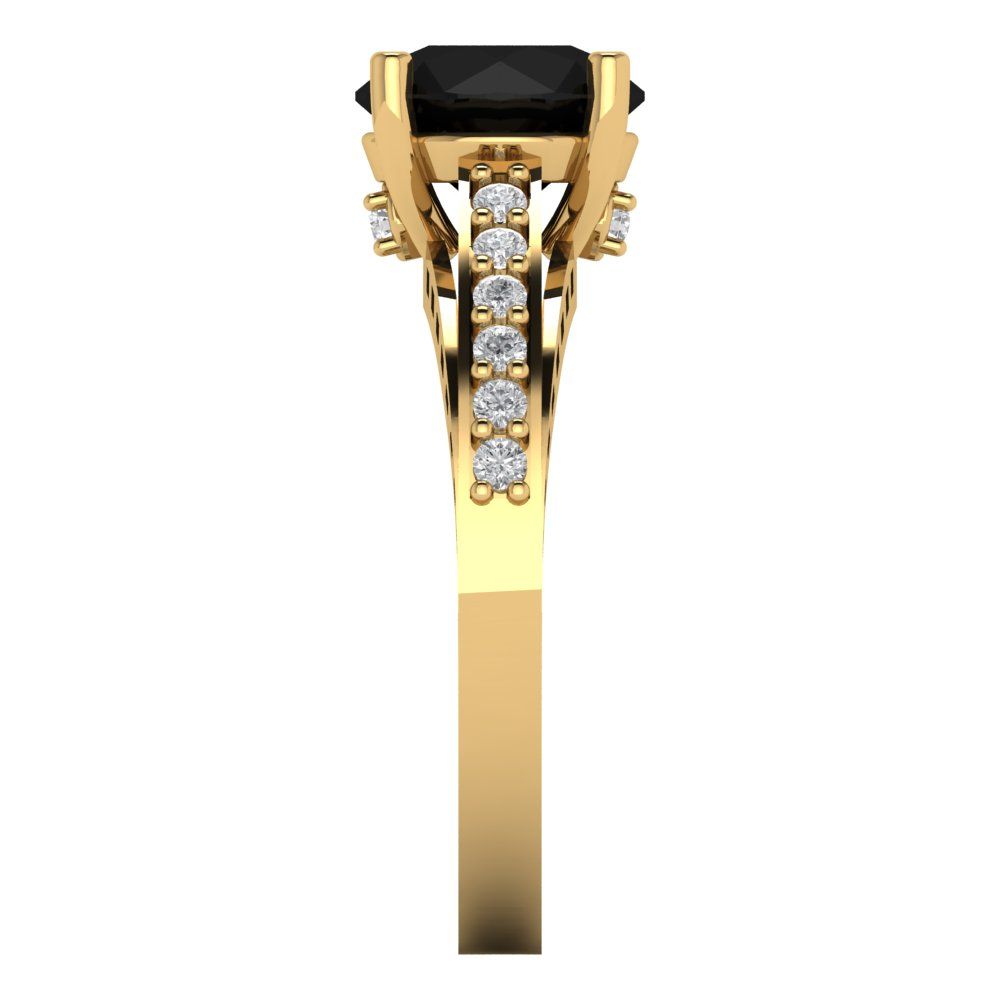 2.21 cttw Natural Onyx Solitaire with Zirconia Simulated Diamond Accents Engagement Ring - Solid Gold (Round Cut,8.0mm)